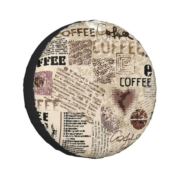 Kll Abstract Coffee Pattern With Letters Tire Cover,Universal Wheel Tire Cover For Trailer, Rv, Suv, Truck,Camper And Many Vehicle,(16 Inch)