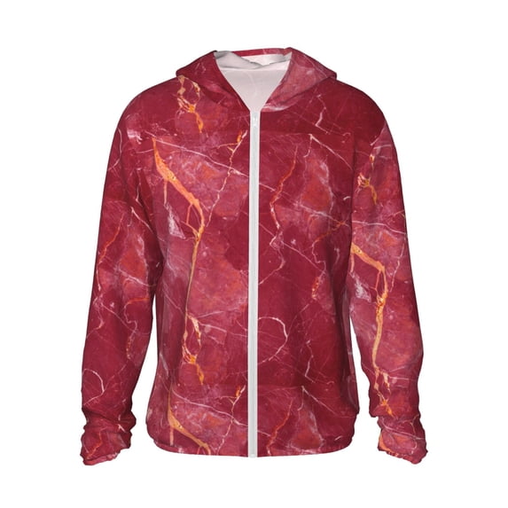 Kll Abstract Red Marble Print Men'S Women’s Upf 50+ Sun Protection Outdoor Hoodie Jacket Long Sleeve Fishing Hiking Performance Shirt- Xx-Large
