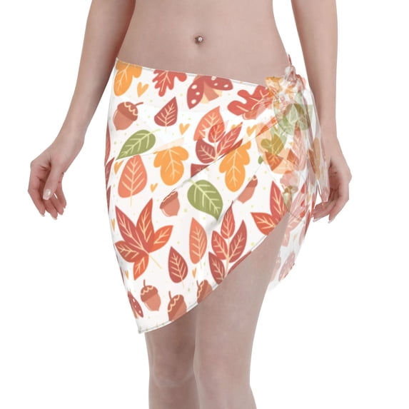 Kll Acorns And Autumn Leaves Print Women'S Sarong Coverups Short Bathing Suit Wrap Skirt Beach Wrap Swimsuit Cover Ups