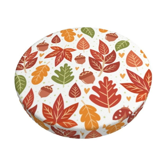 Kll Acorns And Autumn Leaves Round Bar Chair Cushion Cover 13 Inch,Bar Stool Protector With Elastic, Soft Washable