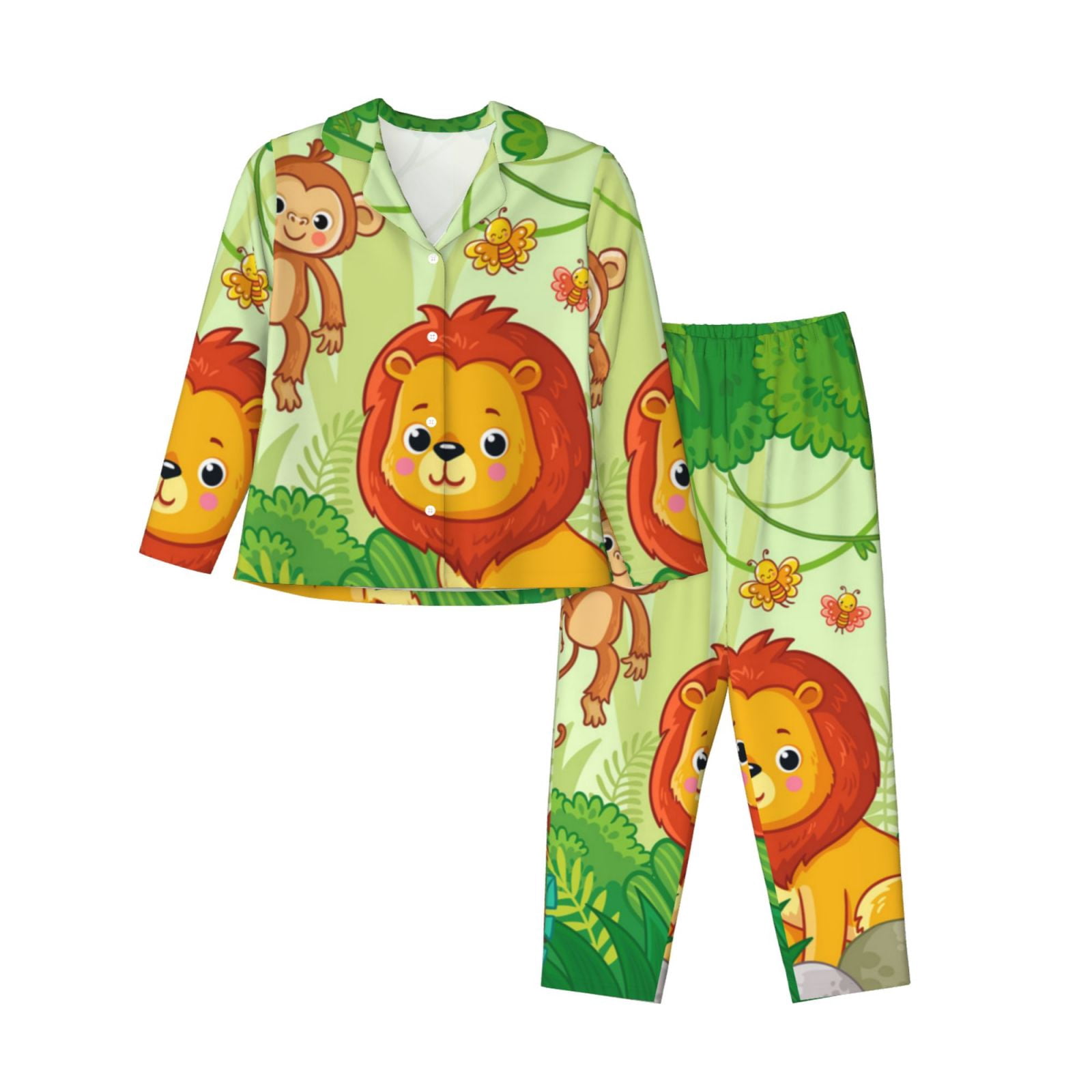 Kll African Animals In The Jungle Print Women'S Long Sleeve Pajamas ...