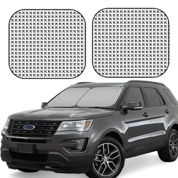 Kll Airplane Windshield Sun Shade 2-Piece Foldable Car Front Window Sunshade For Most Sedans Suv Truck - Auto Sun Blocker Visor Protector Blocks Max Uv Rays - Medium