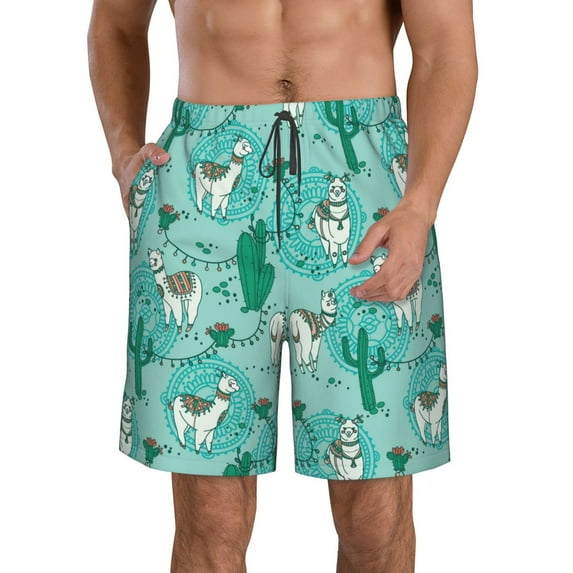 Kll Alapaca In Boho Men'S Casual Summer Beach Shorts Hawaiian Shorts With Pockets-Small