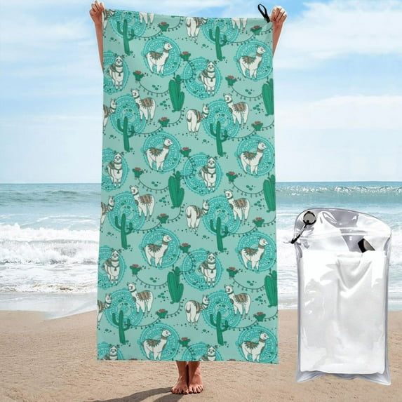 Kll Alapaca In Boho Microfiber Beach Towel Fast Drying,Extra Large 31.5"X63" Sand Free Beach Towel Super Lightweight Towels For Swimming Pool,Camping,Picnic,Yoga Gym Sports