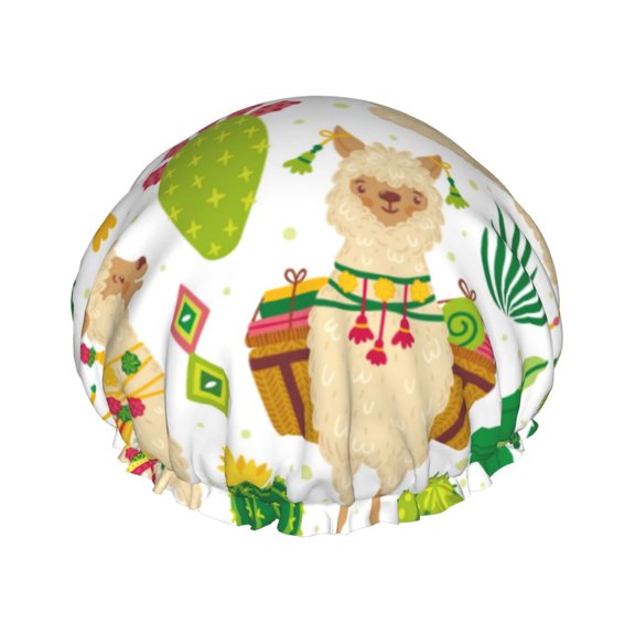 Kll Alpaca And Cactus Pattern Shower Cap & Bath Cap For Women,Reversible Oversized Waterproof Shower Caps For All Hair Lengths,Elastic Reusable Bathing Hair Cap