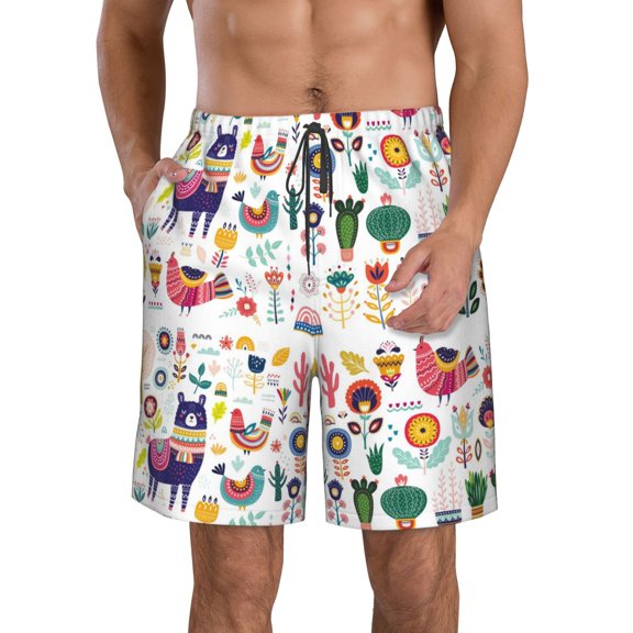 Kll Alpaca Flower Men'S Casual Summer Beach Shorts Hawaiian Shorts With Pockets-Xx-Large