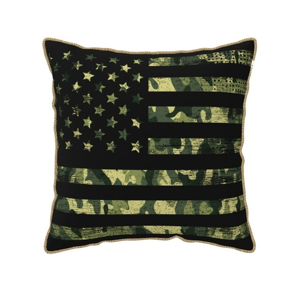 Kll American Flag Camo Decorative Throw Pillow Covers Velvet Soft For Couch Sofa Bedroom Living Room Outdoor -16"X16"