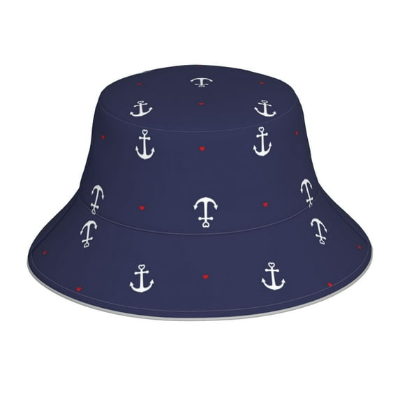 Kll Anchor Heart Blue Bucket Hat For Women Men Packable Travel Beach Sun Hat Outdoor Rave Accessories Reflective Fisherman Cap