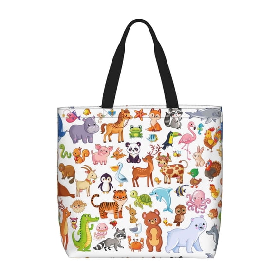 Kll Animal Cartoon Style Pattern Aesthetic Tote Bag For Women Beach Bag Shopping Bags Shoulder Bag Reusable Grocery Bags