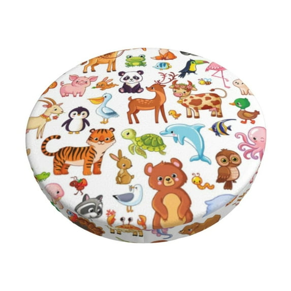 Kll Animal Cartoon Style Round Bar Chair Cushion Cover 14 Inch,Bar Stool Protector With Elastic, Soft Washable