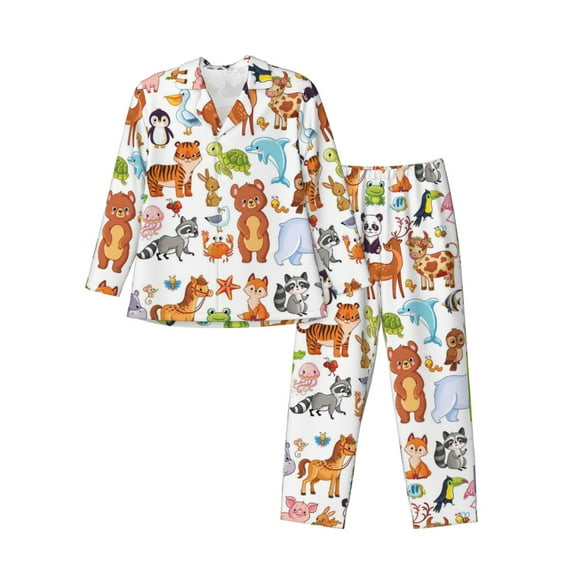 Kll Animal Cartoon Style Sleepwear Mens Flannel Pajamas,Long Cotton Pj Set