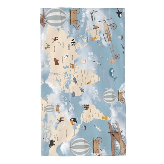 Kll Animals Travel World Map Ultra Absorbent & Soft Hand Towels For Bath, Hand, Face, Gym And Spa-27.5x16in