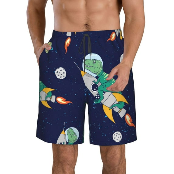 Kll Astronaut Dinosaur And Space Men'S Casual Summer Beach Shorts Hawaiian Shorts With Pockets-X-Large