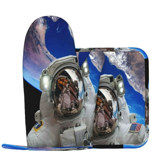 Kll Astronaut In Outer Space Oven Gloves And Pot Holders Grill Gloves - Oven Gloves And Pot Holders, Non-Slip Cooking Gloves With Recycled Pads