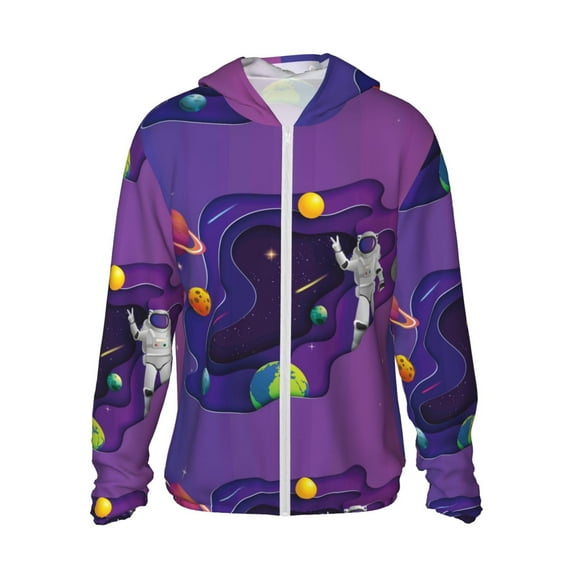 Kll Astronaut Print Men'S Women’s Upf 50+ Sun Protection Outdoor Hoodie Jacket Long Sleeve Fishing Hiking Performance Shirt- Small