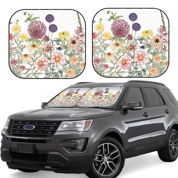 Kll Autumn Garden Windshield Sun Shade 2-Piece Foldable Car Front Window Sunshade For Most Sedans Suv Truck - Auto Sun Blocker Visor Protector Blocks Max Uv Rays - Large