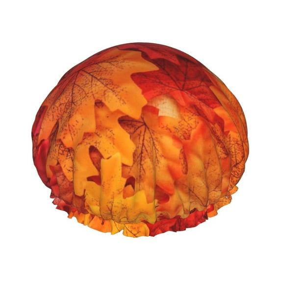 Kll Autumn Leaf Pattern Shower Cap & Bath Cap For Women,Reversible Oversized Waterproof Shower Caps For All Hair Lengths,Elastic Reusable Bathing Hair Cap