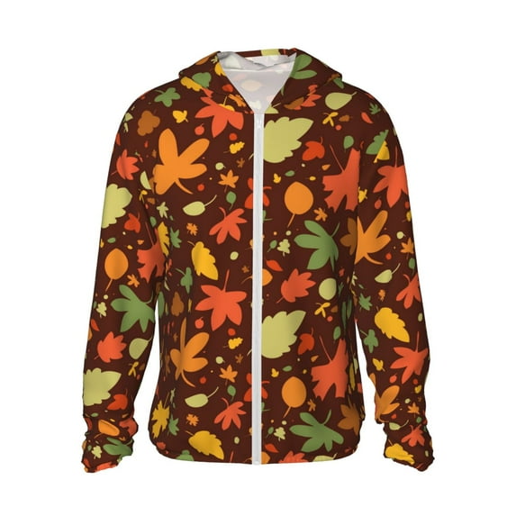 Kll Autumn Leaves Print Men'S Women’s Upf 50+ Sun Protection Outdoor Hoodie Jacket Long Sleeve Fishing Hiking Performance Shirt- Medium