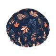 thumbnail image 1 of Kll Autumn Leaves With Blue Pattern Shower Cap & Bath Cap For Women,Reversible Oversized Waterproof Shower Caps For All Hair Lengths,Elastic Reusable Bathing Hair Cap, 1 of 9