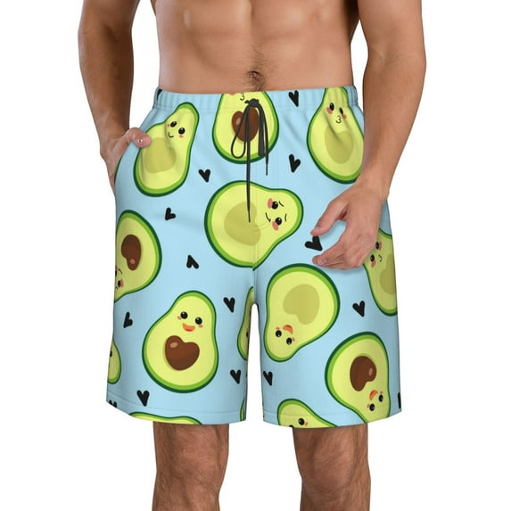 Kll Avocado And Hearts Men'S Casual Summer Beach Shorts Hawaiian Shorts With Pockets-Xx-Large