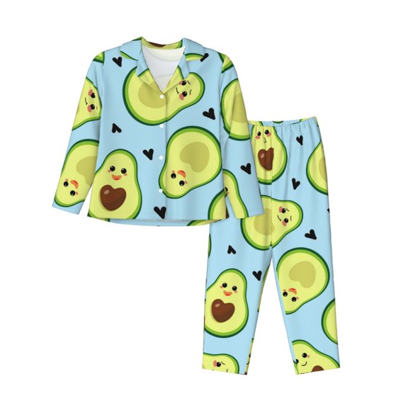 Kll Avocado And Hearts Print Women'S Long Sleeve Pajamas With Pants Sleepwear Loungewear 2 Set-X-Large