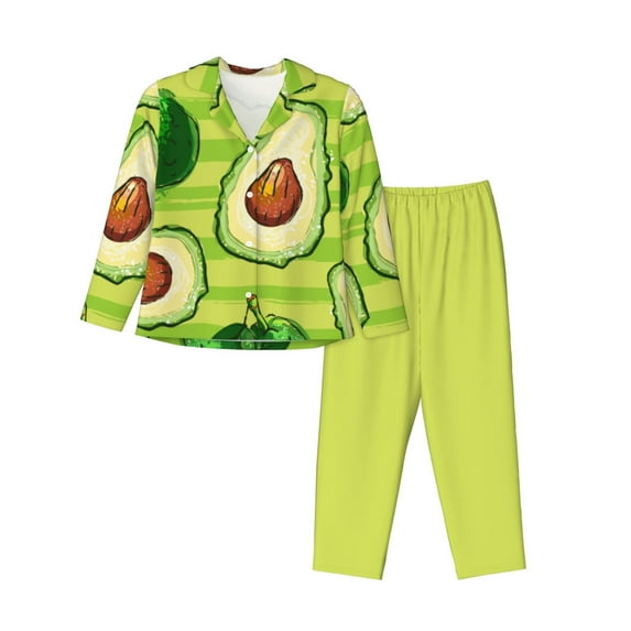 Kll Avocado Green Striped Print Women'S Long Sleeve Pajamas With Pants Sleepwear Loungewear 2 Set-Medium