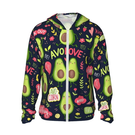 Kll Avocado Love Print Men'S Women’s Upf 50+ Sun Protection Outdoor Hoodie Jacket Long Sleeve Fishing Hiking Performance Shirt- Large