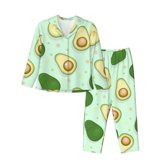 Kll Avocado Print Women'S Long Sleeve Pajamas With Pants Sleepwear Loungewear 2 Set-Medium