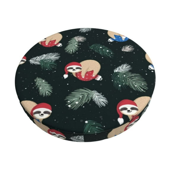 Kll Baby Sloths Sleeping On The Christmas Ball Round Bar Chair Cushion Cover 13 Inch,Bar Stool Protector With Elastic, Soft Washable