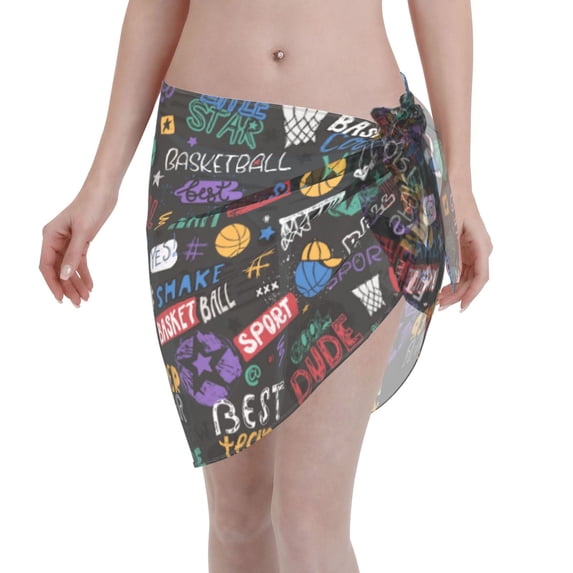 Kll Basketball Print Women'S Sarong Coverups Short Bathing Suit Wrap Skirt Beach Wrap Swimsuit Cover Ups