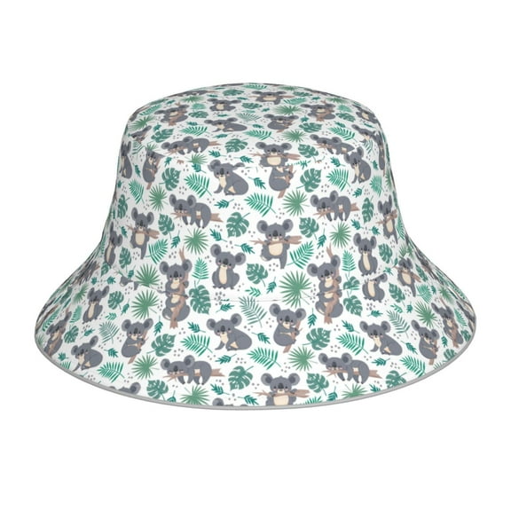Kll Bears And Tropical Leaves Bucket Hat For Women Men Packable Travel Beach Sun Hat Outdoor Rave Accessories Reflective Fisherman Cap