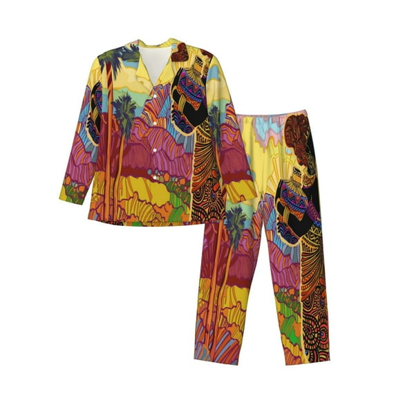 Kll Beautiful African Woman Sleepwear Mens Flannel Pajamas,Long Cotton Pj Set