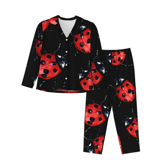 Kll Beautiful Red Ladybug Print Women'S Long Sleeve Pajamas With Pants Sleepwear Loungewear 2 Set-Large