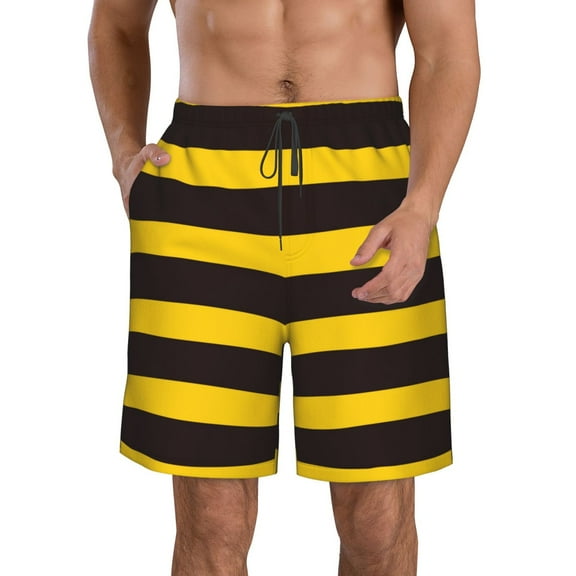 Kll Bee Stripe Men'S Casual Summer Beach Shorts Hawaiian Shorts With Pockets-Medium