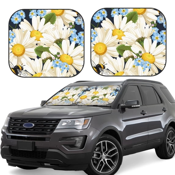 Kll Bees Collecting Nectar Windshield Sun Shade 2-Piece Foldable Car Front Window Sunshade For Most Sedans Suv Truck - Auto Sun Blocker Visor Protector Blocks Max Uv Rays - Large