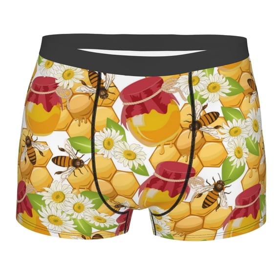 Kll Bees Honeycomb Jars Of Honey Flowers Men'S Cotton Boxer Briefs Underwear-Medium