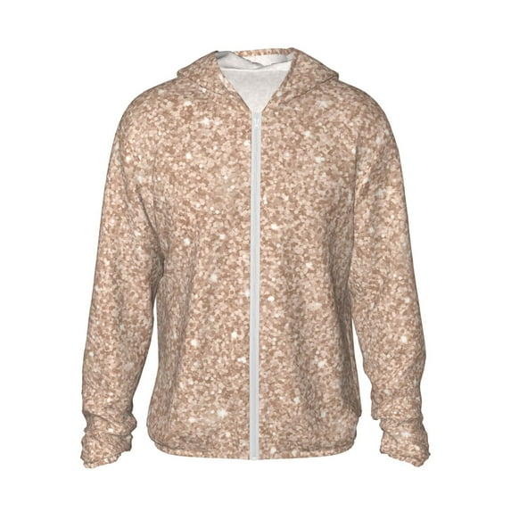 Kll Beige Sparkling Glitter Print Men'S Women’s Upf 50+ Sun Protection Outdoor Hoodie Jacket Long Sleeve Fishing Hiking Performance Shirt- Xx-Large