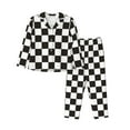 thumbnail image 1 of Kll Black And White Checkerboard Print Women'S Long Sleeve Pajamas With Pants Sleepwear Loungewear 2 Set-Medium, 1 of 9