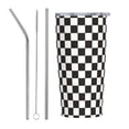 thumbnail image 1 of Kll Black And White Checkerboard Stainless Stainless Steel Vacuum Insulated Coffee Cup 20 Oz Lids And Straws,1 Metal Straws,1 Cleaning Brush, 1 of 9