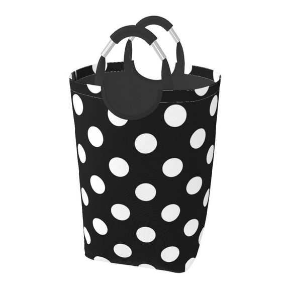 Kll Black And White Polka Dot Laundry Hamper,Large Canvas Fabric Lightweight Storage Basket Toy Organizer Dirty Clothes Collapsible Waterproof For College Dorms,Children Bedroom,Bathroom