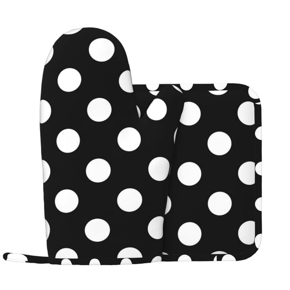 Kll Black And White Polka Dot Oven Gloves And Pot Holders Grill Gloves - Oven Gloves And Pot Holders, Non-Slip Cooking Gloves With Recycled Pads