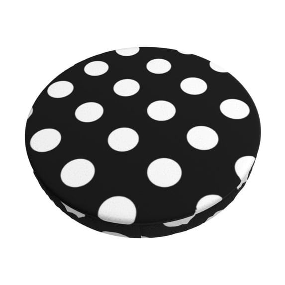Kll Black And White Polka Dot Round Bar Chair Cushion Cover 12 Inch,Bar Stool Protector With Elastic, Soft Washable