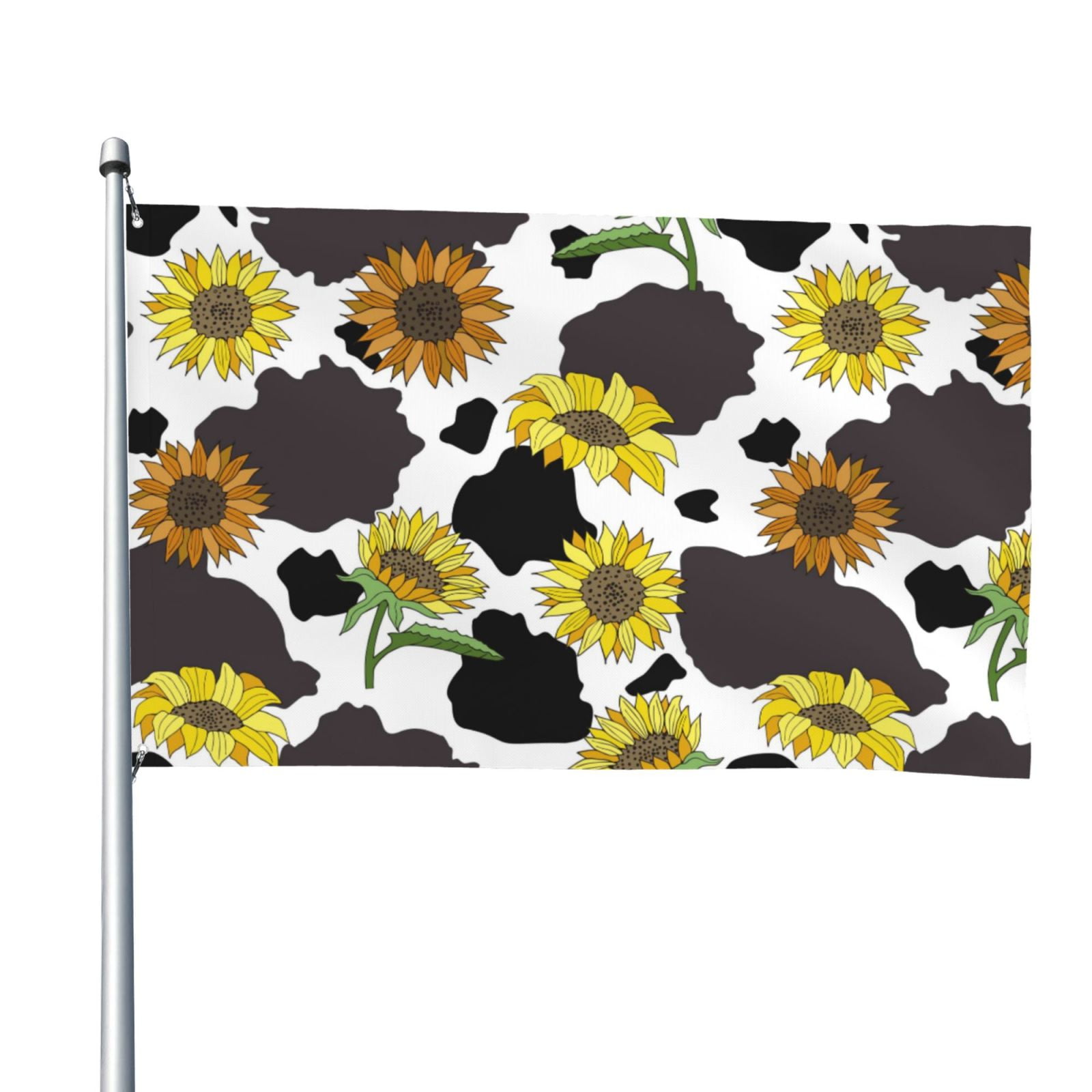 Kll Black Cow Print With Sunflowers Country Flag 4x6 Ft Parade Party ...