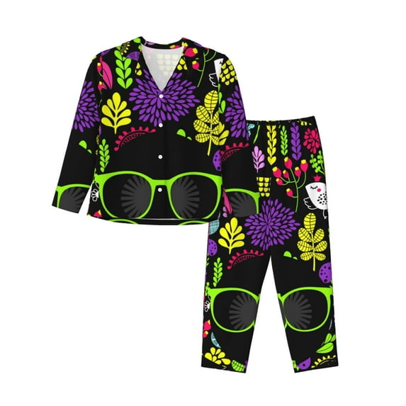 Kll Black Head African Woman Print Women'S Long Sleeve Pajamas With Pants Sleepwear Loungewear 2 Set-Small