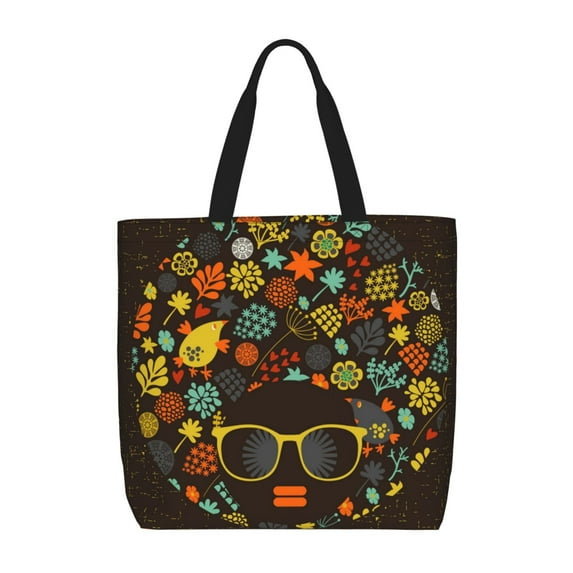 Kll Black Head Woman With Birds Hair Pattern Aesthetic Tote Bag For Women Beach Bag Shopping Bags Shoulder Bag Reusable Grocery Bags