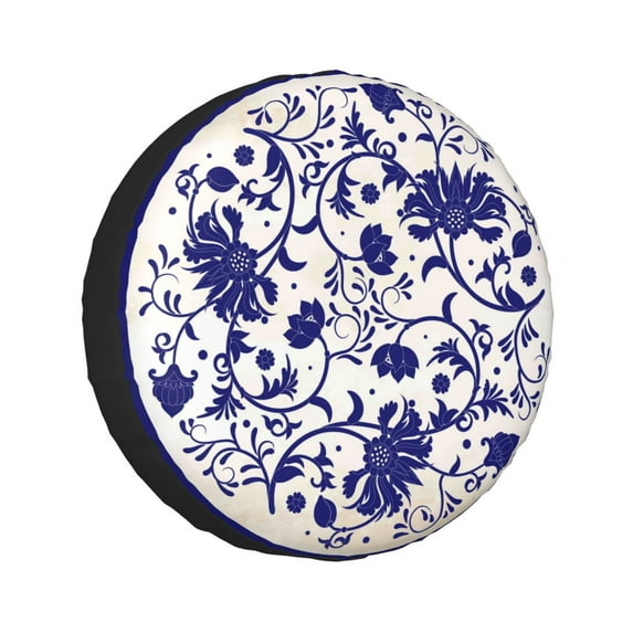 Kll Blue And White Porcelain Pattern Tire Cover,Universal Wheel Tire Cover For Trailer, Rv, Suv, Truck,Camper And Many Vehicle,(14 Inch)