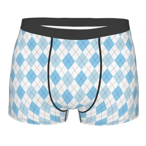 Kll Blue And White Squares Men'S Cotton Boxer Briefs Underwear-Xx-Large