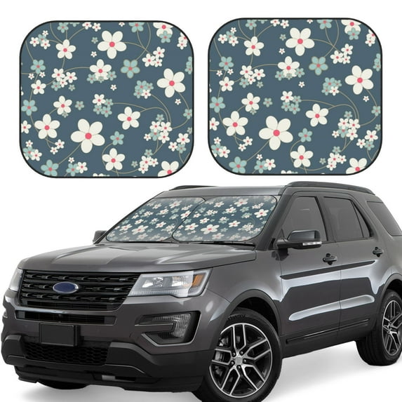 Kll Blue Flower Windshield Sun Shade 2-Piece Foldable Car Front Window Sunshade For Most Sedans Suv Truck- Medium