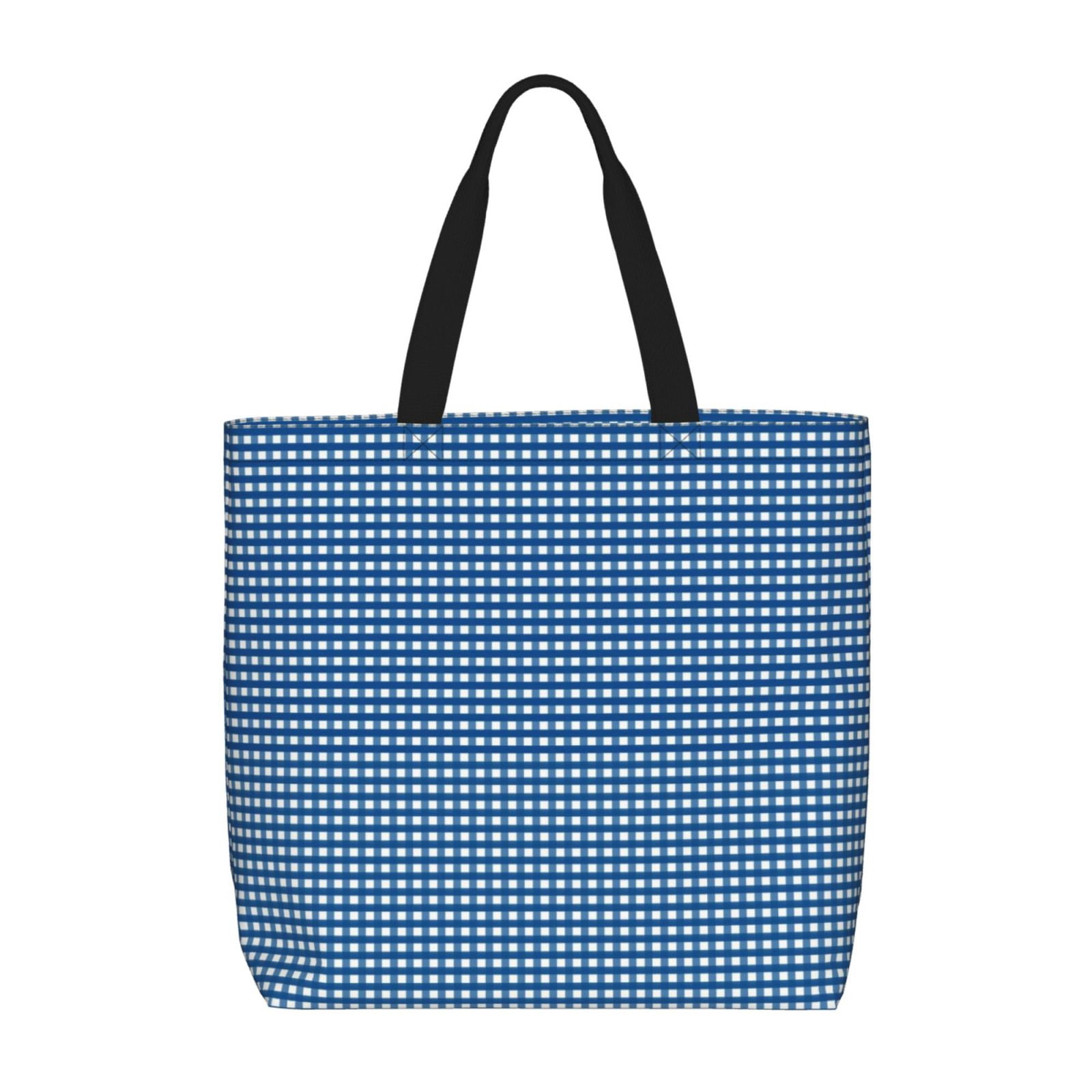 Gingham Blue Pattern Print Leather Tote Bag