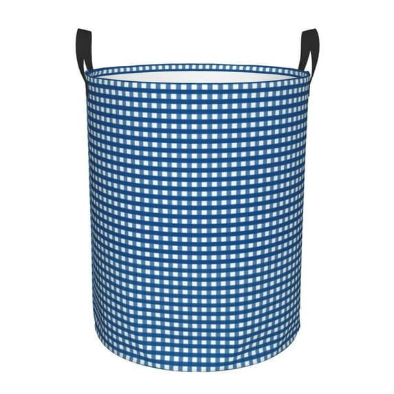 Kll Blue Gingham Waterproof Foldable Laundry Hamper Bucket With Handles For Storage Bin,Kids Room,Home Organizer (Small)
